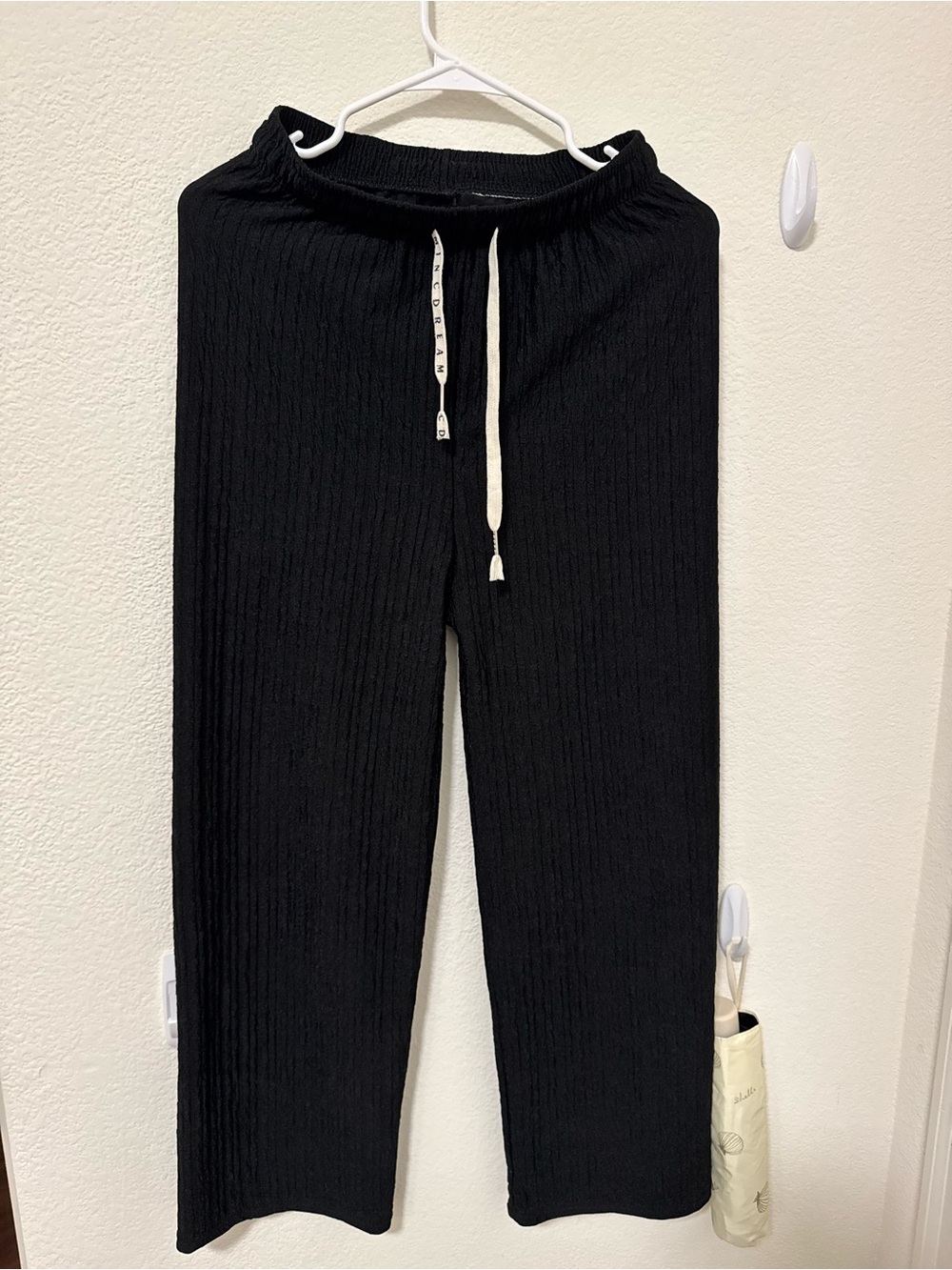 Texture ribbed elastic band waist pants